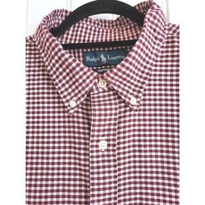 Ralph Lauren Custom Fit Gingham Button Down Shirt Mens XXL Burgundy